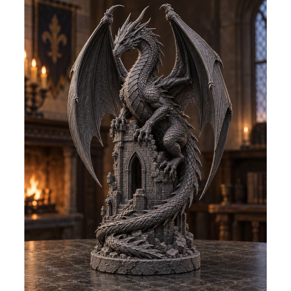 Fantasy Dragon Theme , Gray 3D Printed Resin Figurine 10 in